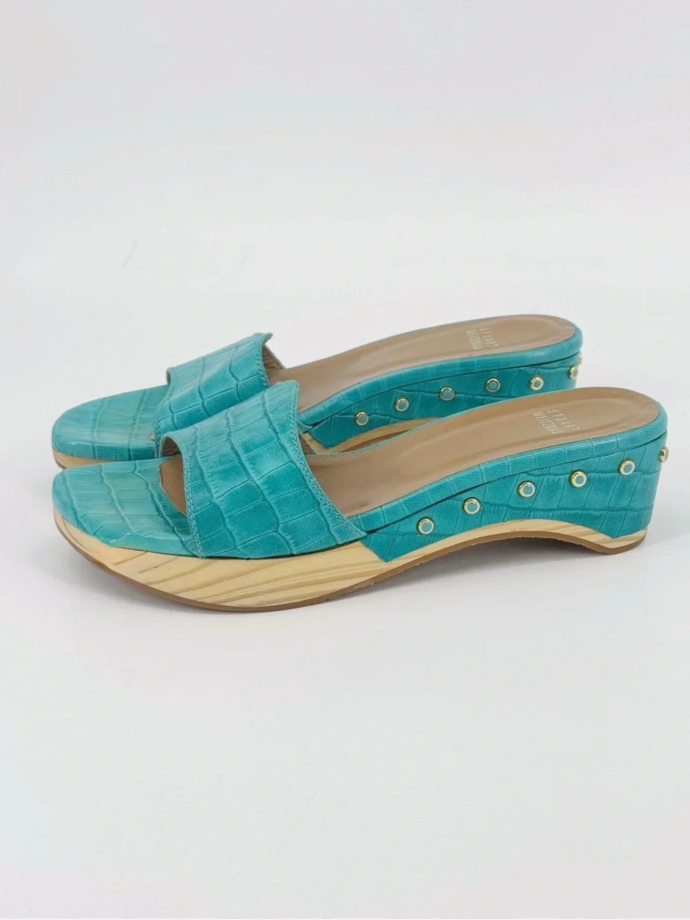 Stuart Weitzman Studded Genuine Leather Platform Mule Sandals